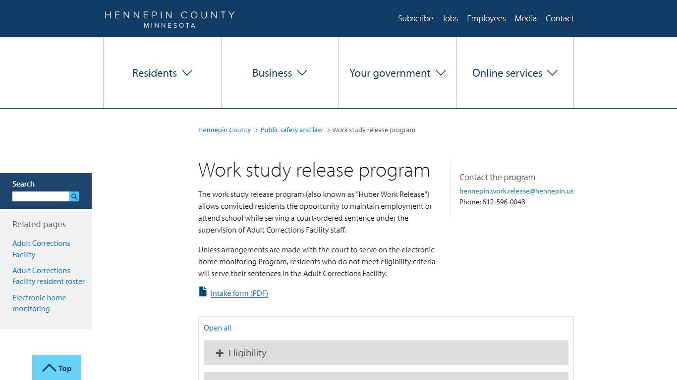 Work study release program | Hennepin County